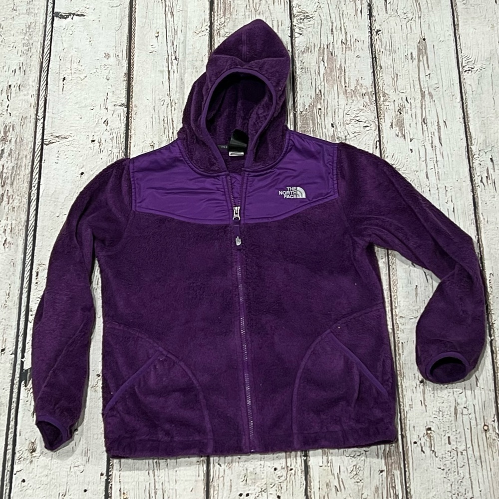 Girls The North Face Purple Hooded Plush Zip Up Fleece Jacket